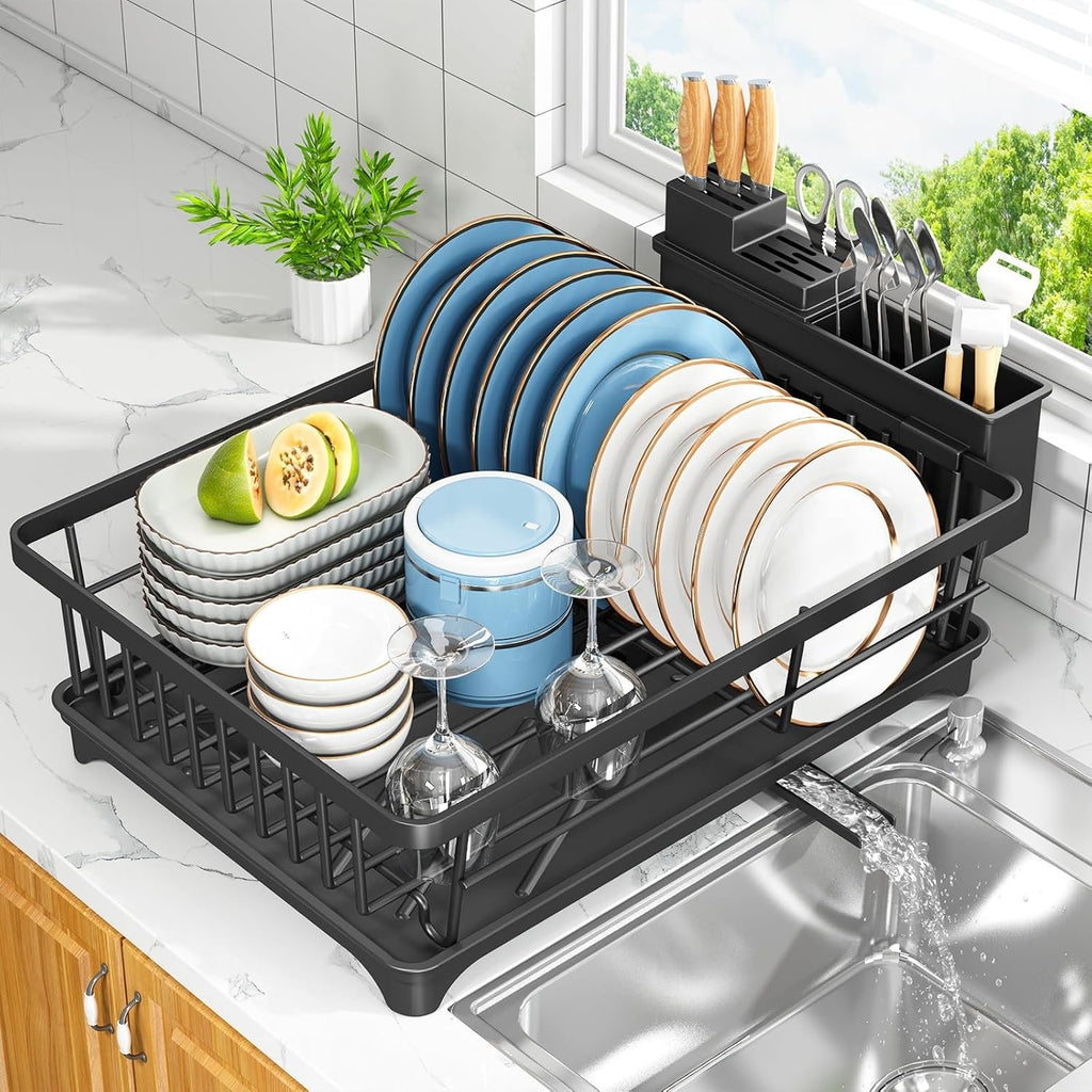 EasyEva Compact Dish Drying Rack with Utensil Holder studio product photo