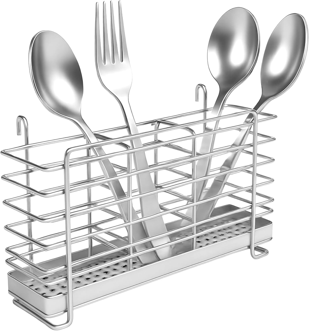 EasyEva Stainless Steel Utensil Caddy with Hooks studio product photo