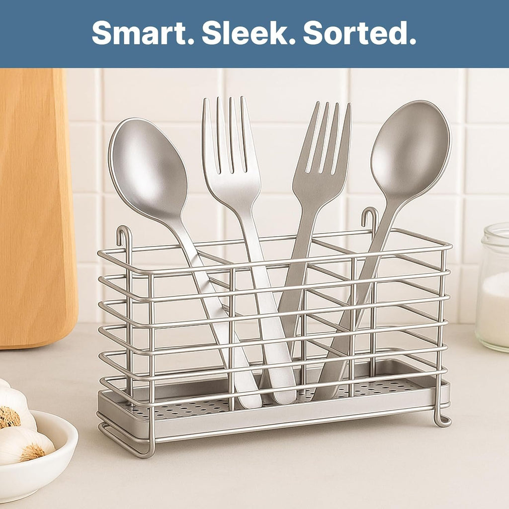 EasyEva Stainless Steel Utensil Caddy with Hooks additional product photo