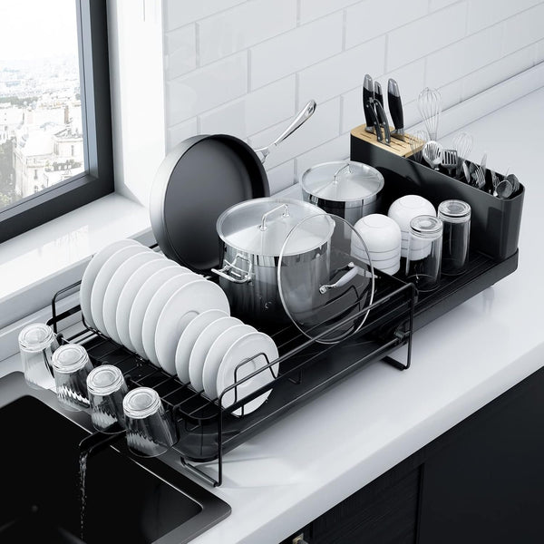 EasyEva Extendable Dish Drying Rack with Cup Holders studio product photo