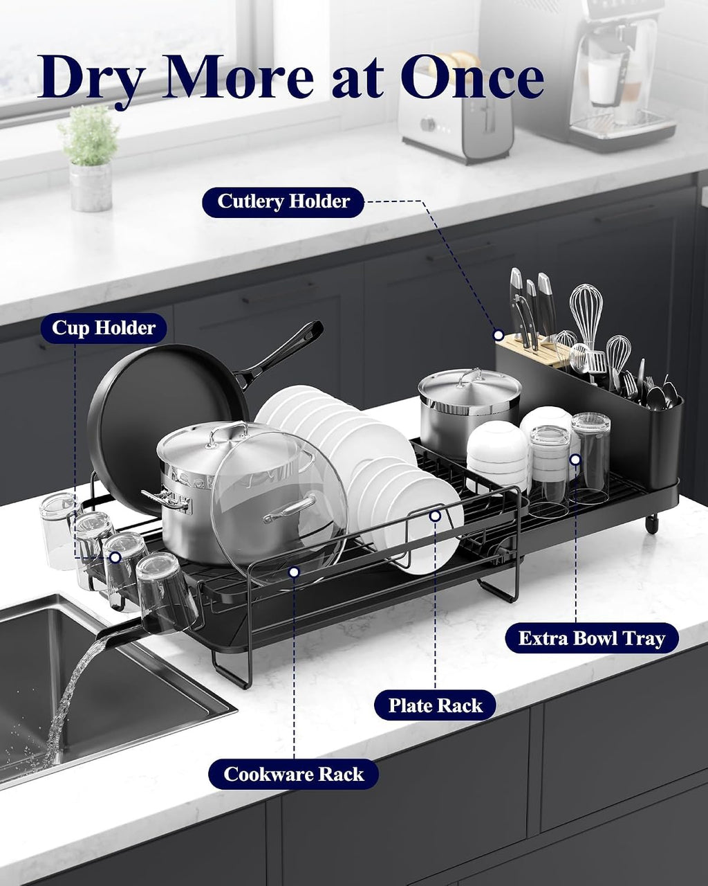 EasyEva Extendable Dish Drying Rack with Cup Holders additional product photo