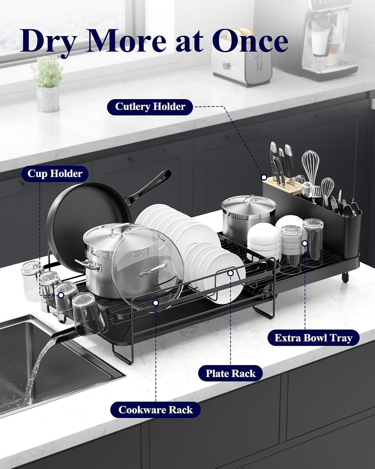 EasyEva Extendable Dish Drying Rack with Cup Holders additional product photo