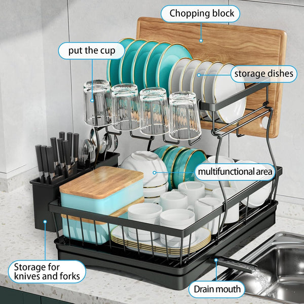 EasyEva Stacked Dish Drying Rack with Cup Holder additional product photo