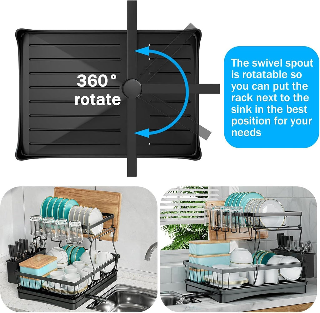 EasyEva Stacked Dish Drying Rack with Cup Holder additional product photo