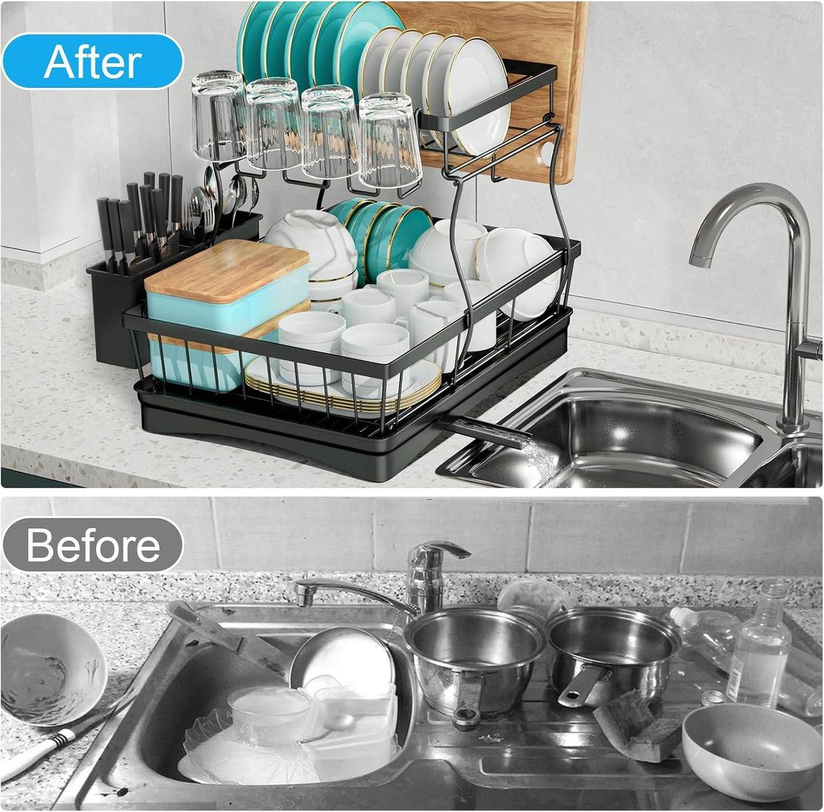EasyEva Stacked Dish Drying Rack with Cup Holder additional product photo