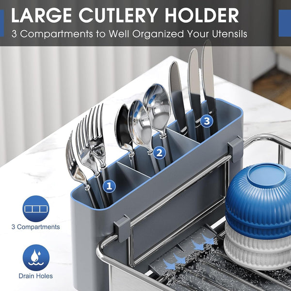 EasyEva Stainless Steel Dish Drying Rack with Cup Shelf additional product photo