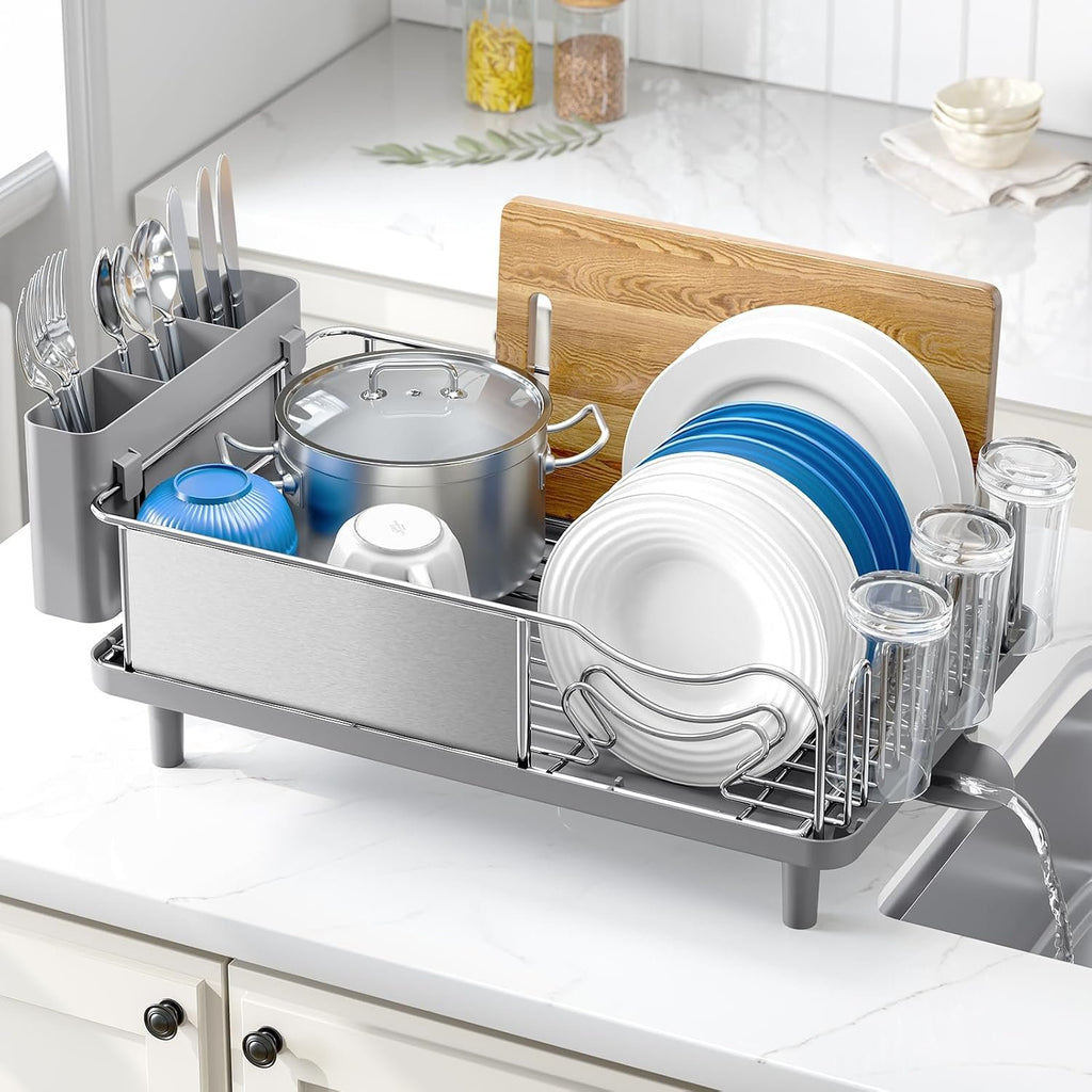 EasyEva Stainless Steel Dish Drying Rack with Cup Shelf studio product photo