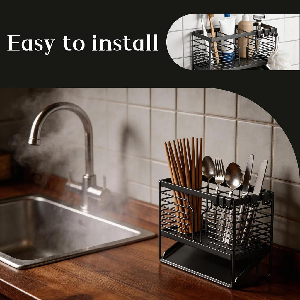 EasyEva Matte Black Utensil Drying Rack with Drip Tray additional product photo