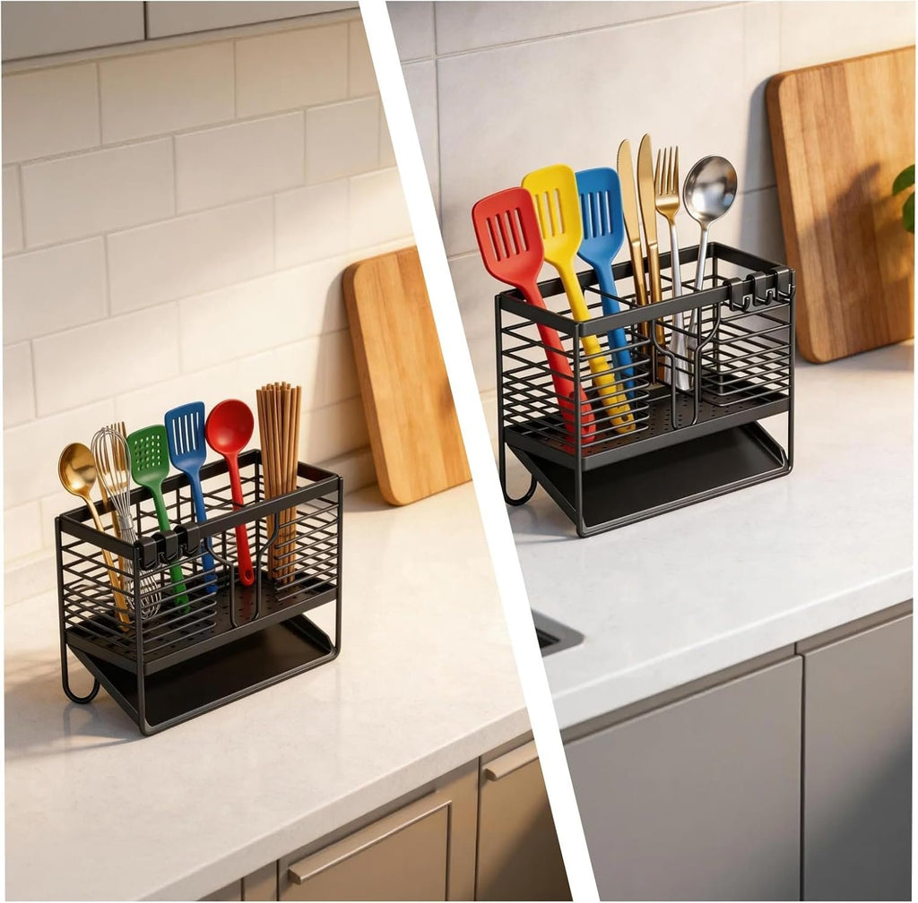 EasyEva Matte Black Utensil Drying Rack with Drip Tray additional product photo