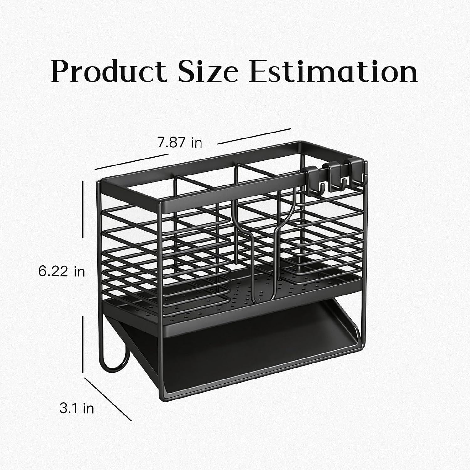 Matte Black Utensil Drying Rack with Drip Tray Secondary image