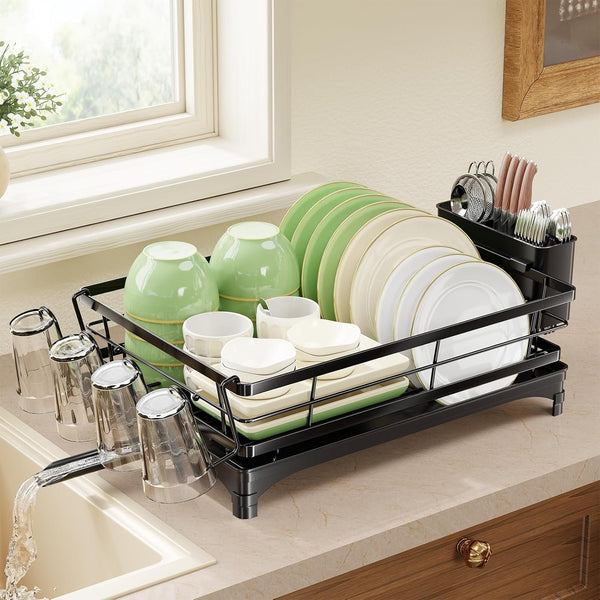 EasyEva Dish Drying Rack with Cup Hooks and Utensil Holder studio product photo