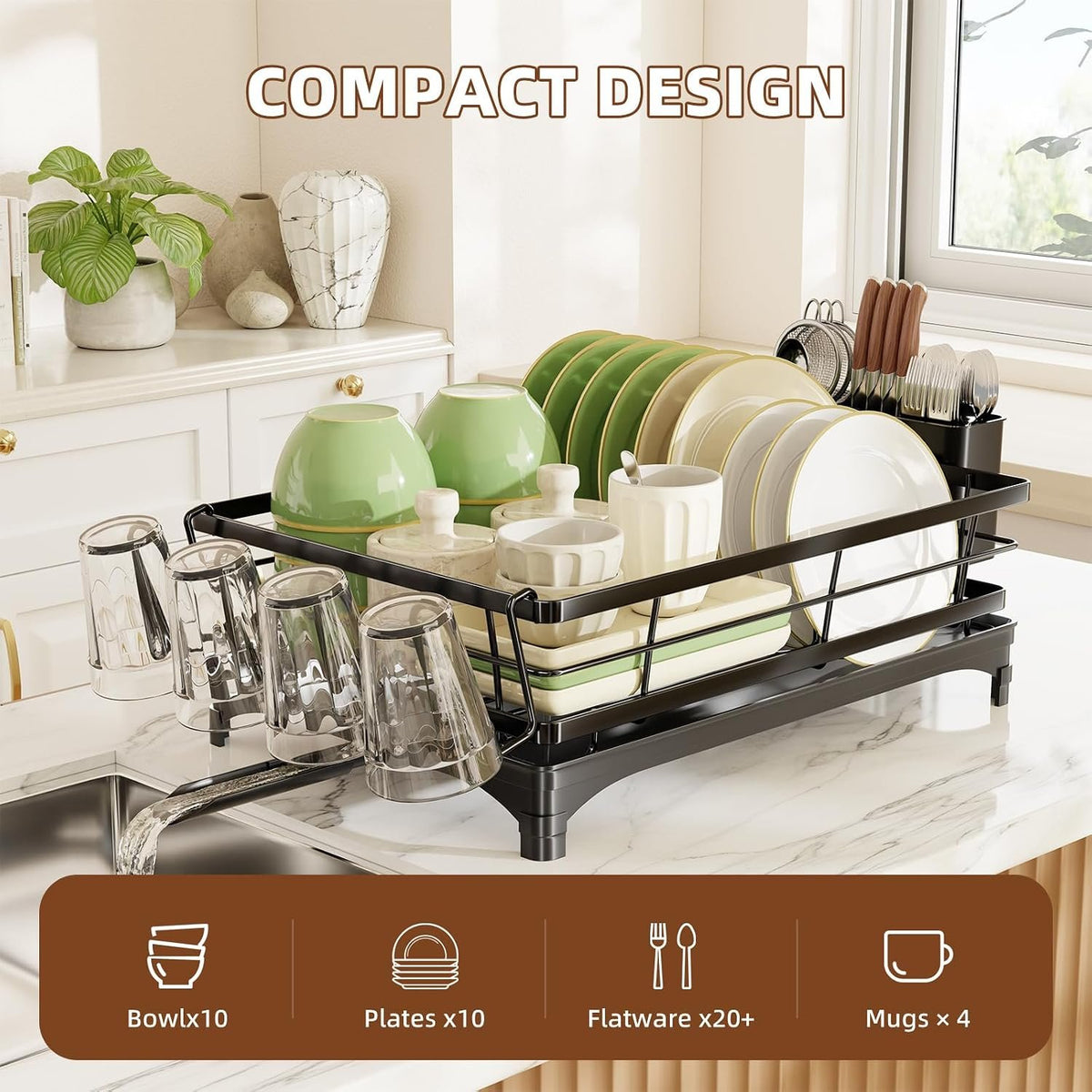 EasyEva Dish Drying Rack with Cup Hooks and Utensil Holder additional product photo
