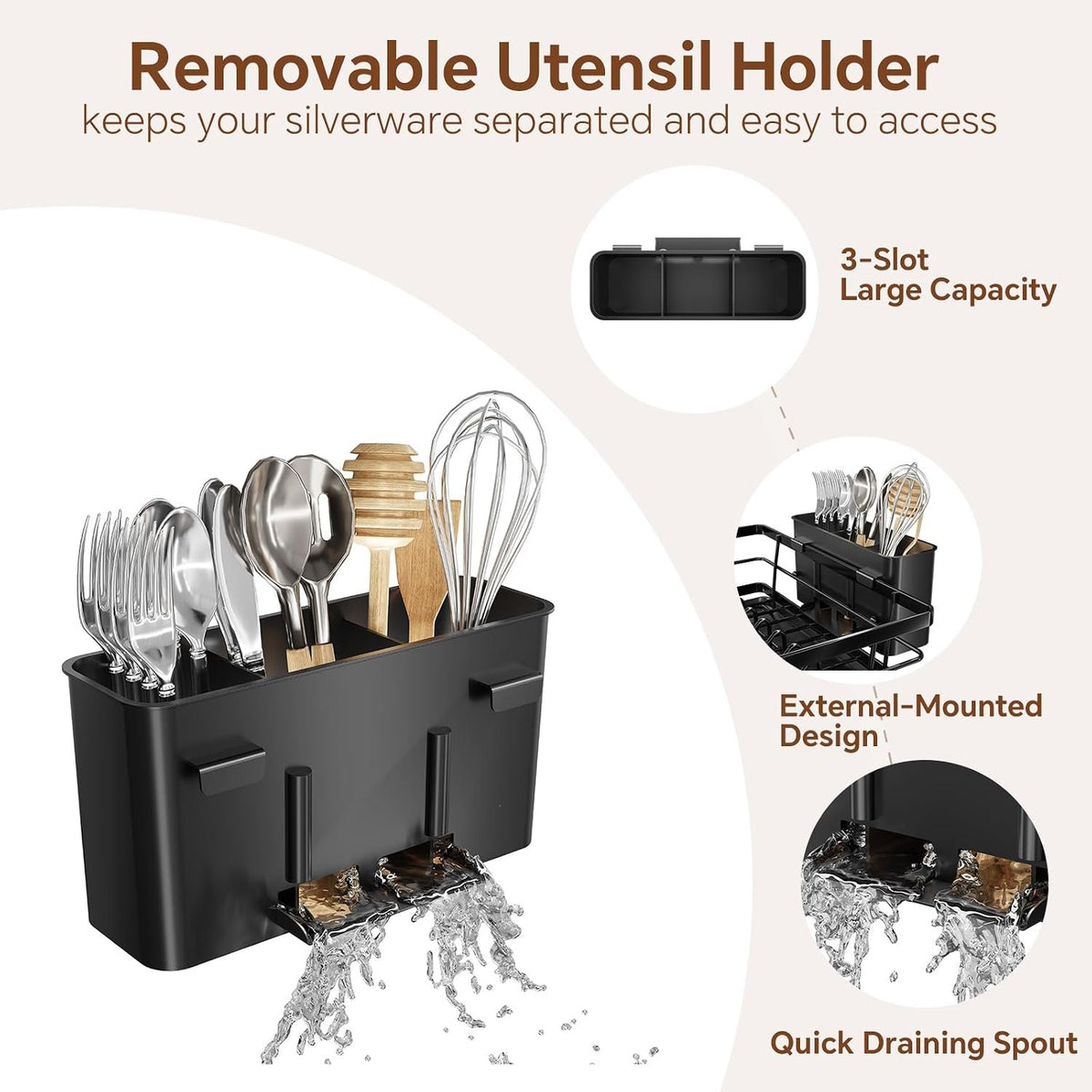 EasyEva Dish Drying Rack with Cup Hooks and Utensil Holder additional product photo