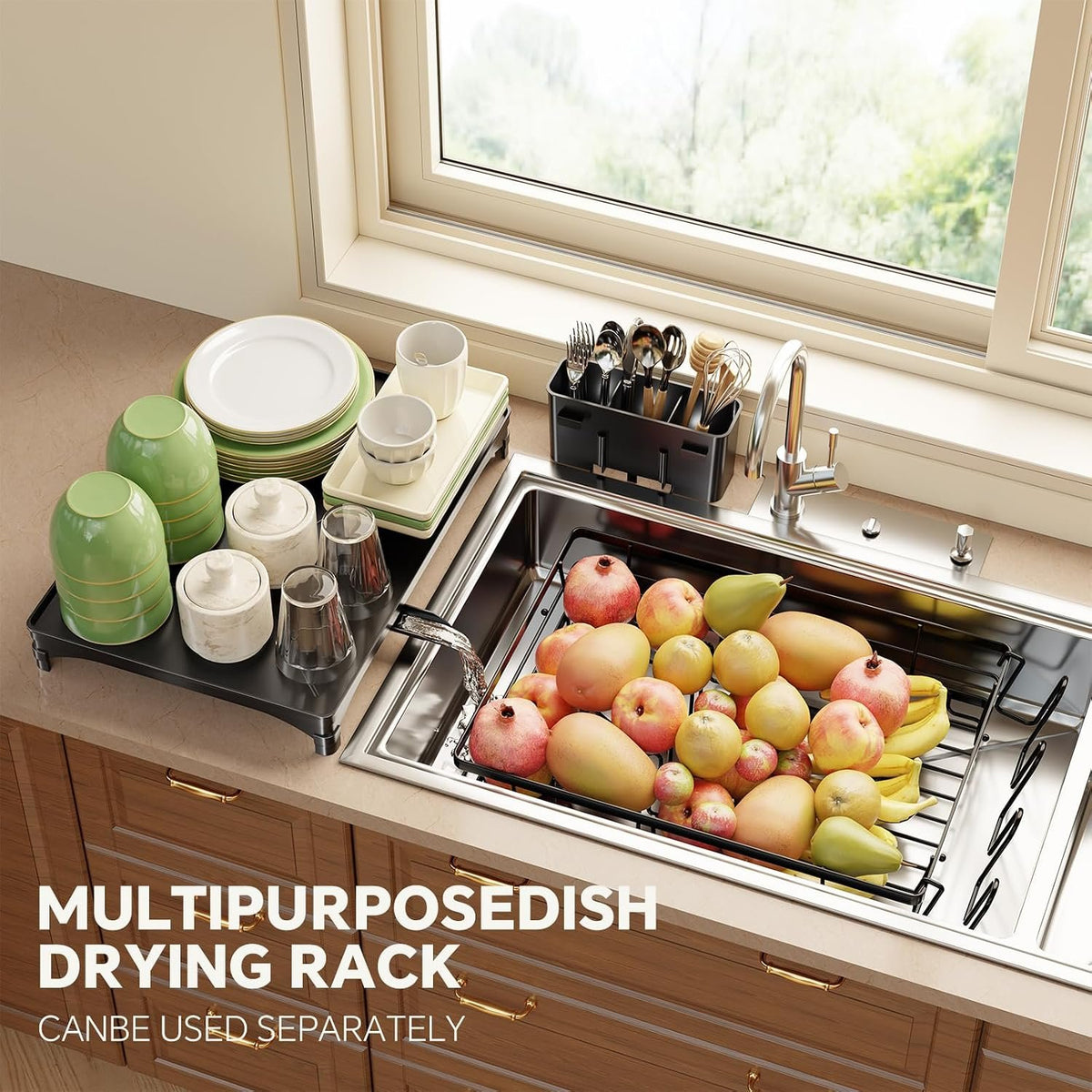 EasyEva Dish Drying Rack with Cup Hooks and Utensil Holder additional product photo