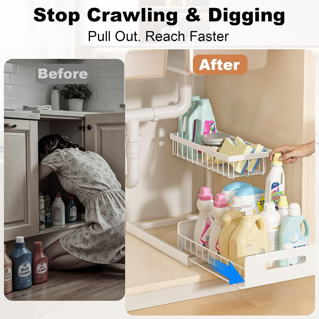 EasyEva White L-Shaped Pull-Out Under Sink Organizers additional product photo