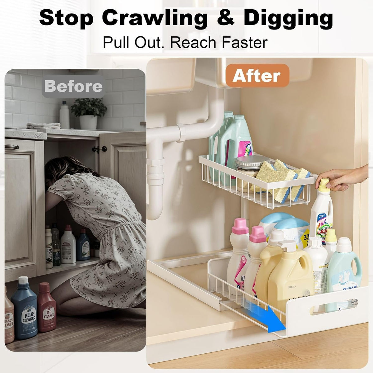 EasyEva White L-Shaped Pull-Out Under Sink Organizers additional product photo