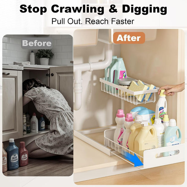 EasyEva White L-Shaped Pull-Out Under Sink Organizers additional product photo