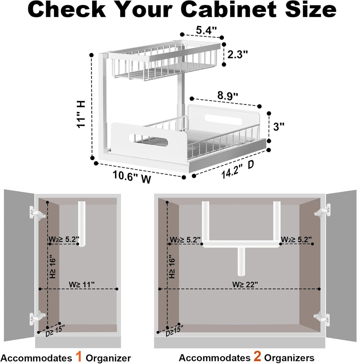 EasyEva White L-Shaped Pull-Out Under Sink Organizers additional product photo