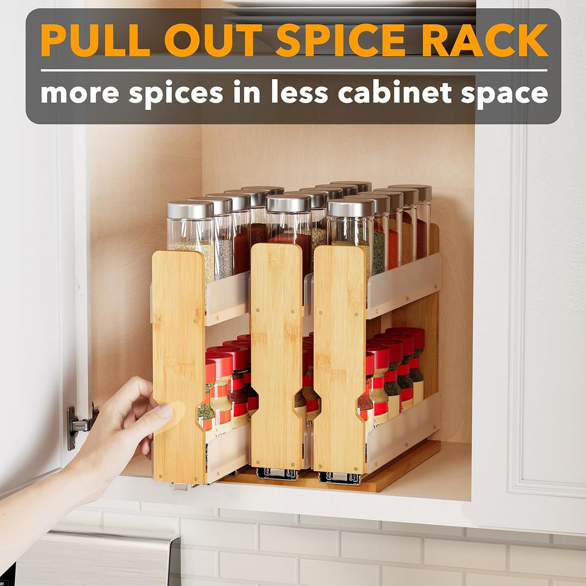 EasyEva Bamboo Pull-Out Cabinet Spice Rack additional product photo