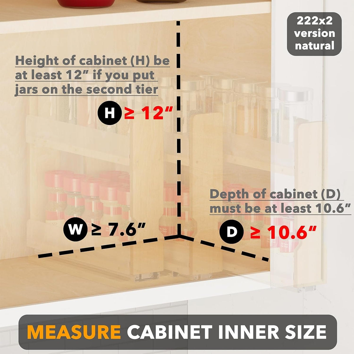EasyEva Bamboo Pull-Out Cabinet Spice Rack additional product photo