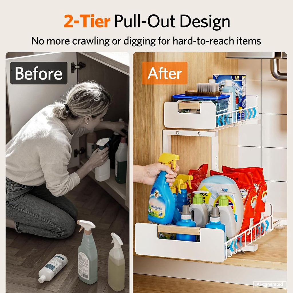 EasyEva White L-Shaped Two-Level Pull-Out Organizers additional product photo
