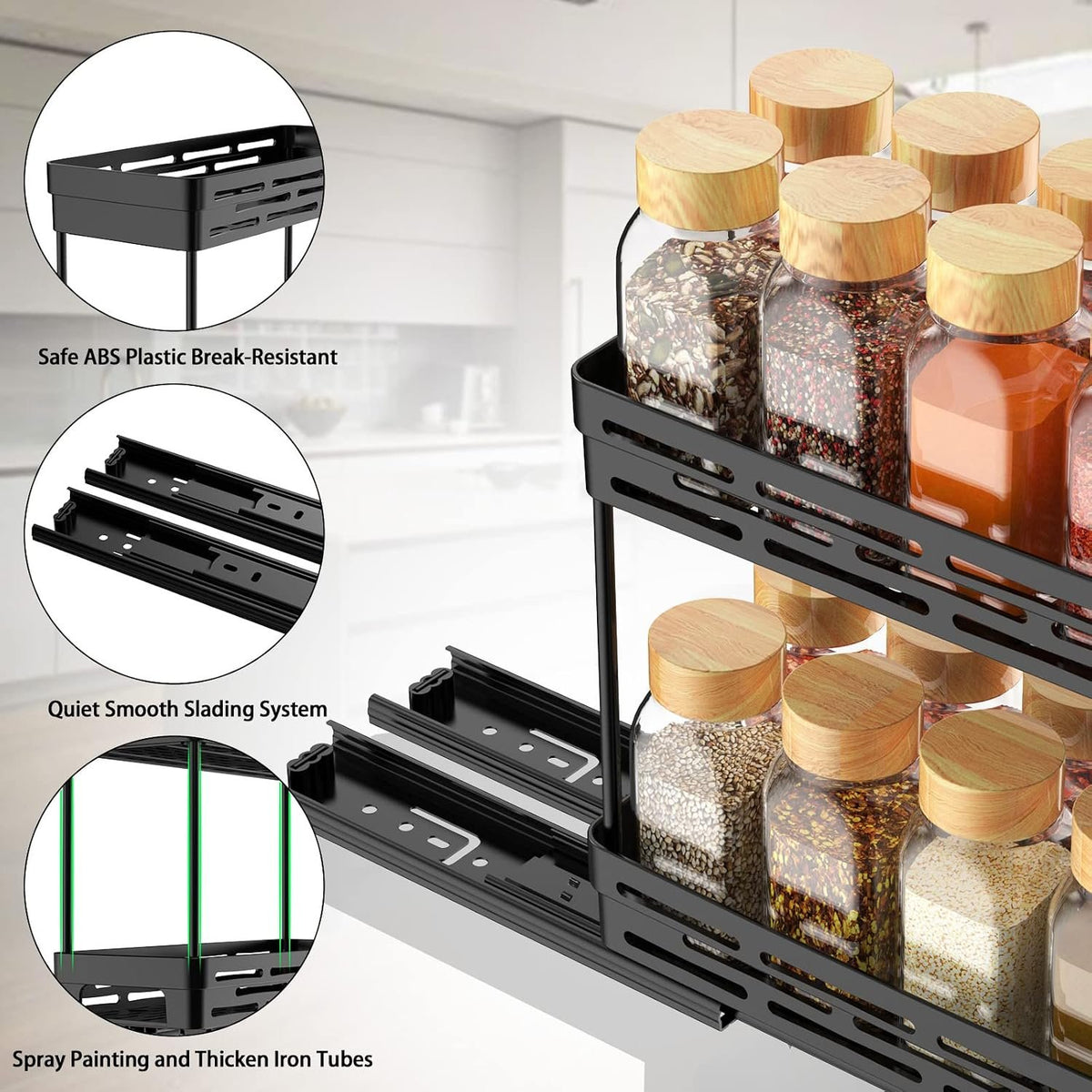 EasyEva Black Pull-Out Cabinet Spice Racks additional product photo