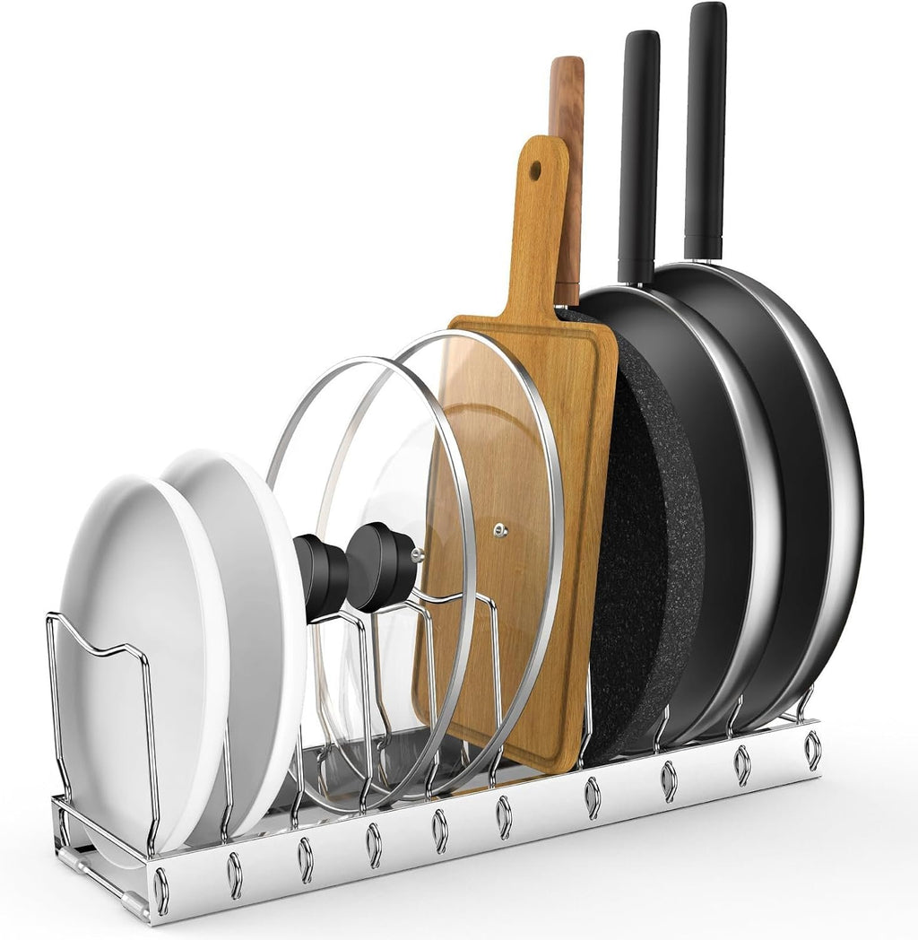EasyEva Silver Pot Lid Organizer with Removable Dividers studio product photo