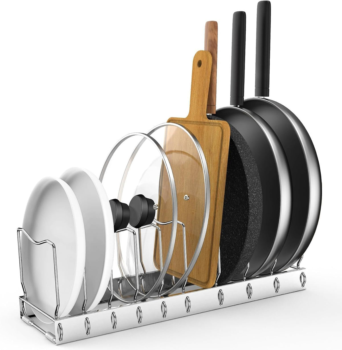 EasyEva Silver Pot Lid Organizer with Removable Dividers studio product photo