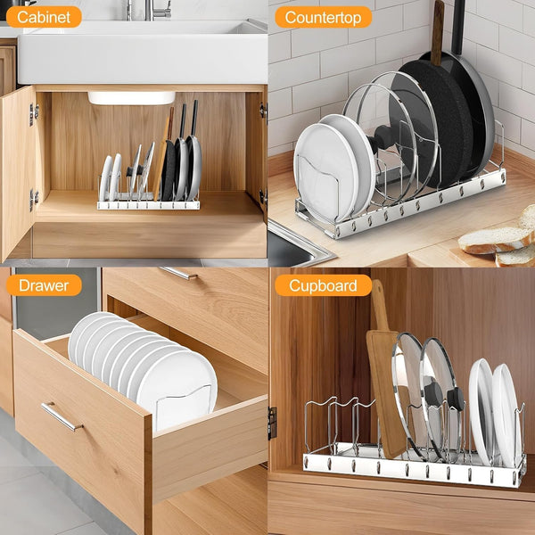 EasyEva Silver Pot Lid Organizer with Removable Dividers additional product photo