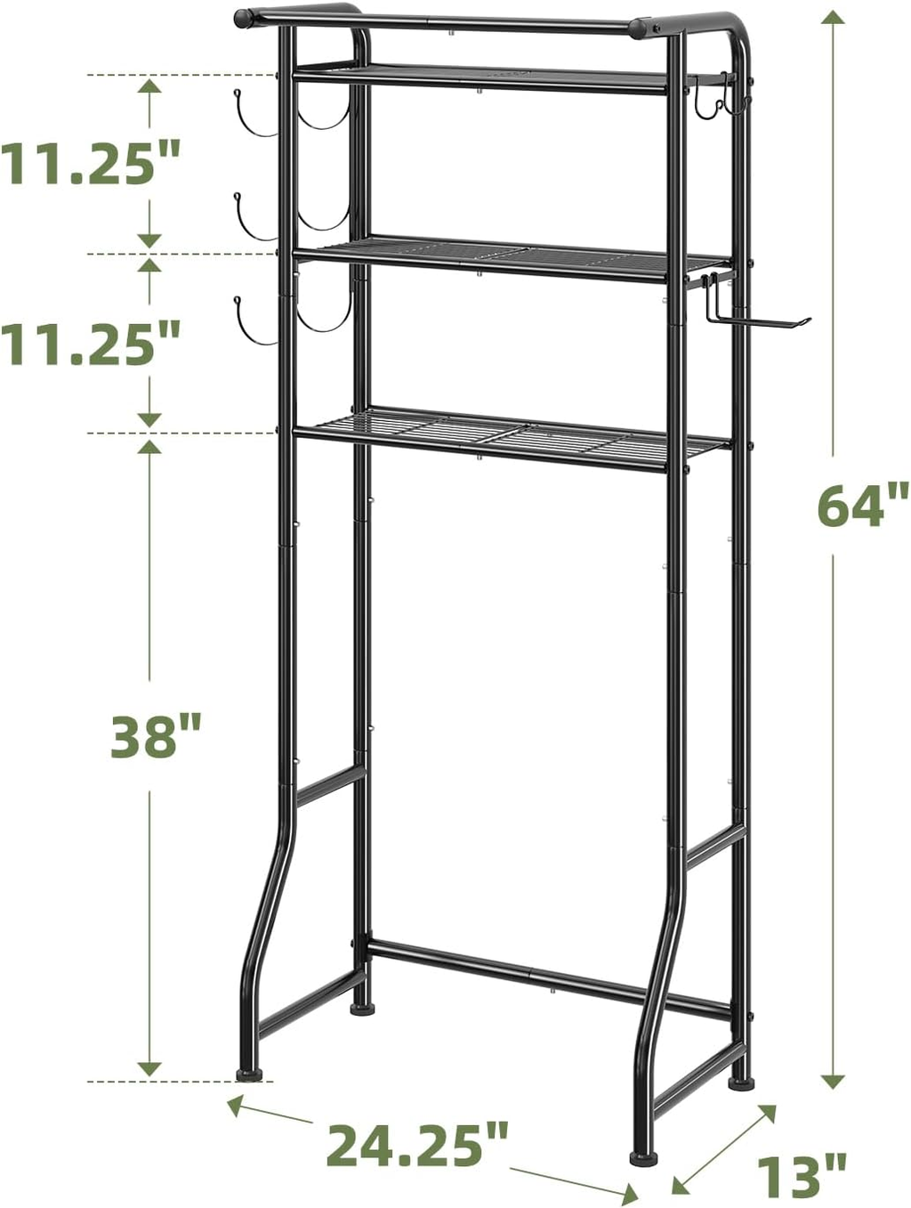 EasyEva Black Over-the-Toilet Storage Rack with Towel Bar additional product photo
