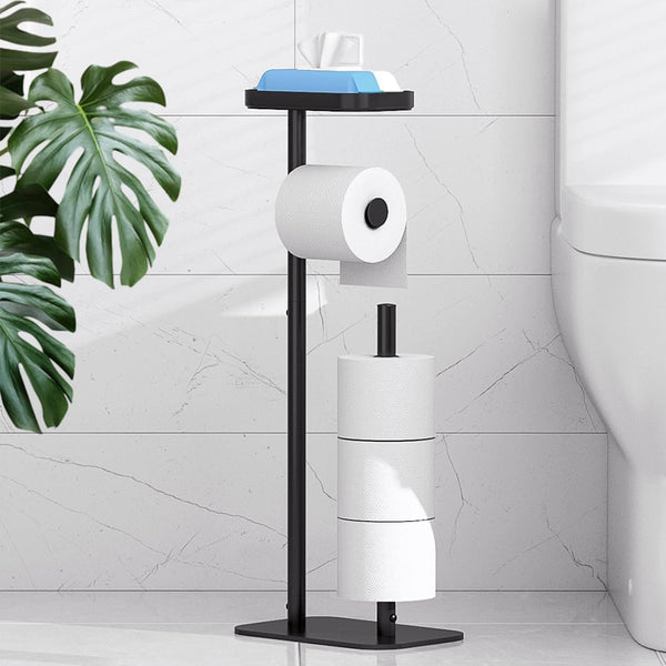 EasyEva Black Freestanding Toilet Paper Holder with Shelf studio product photo