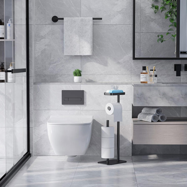 EasyEva Black Freestanding Toilet Paper Holder with Shelf additional product photo