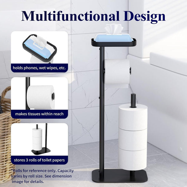 EasyEva Black Freestanding Toilet Paper Holder with Shelf additional product photo