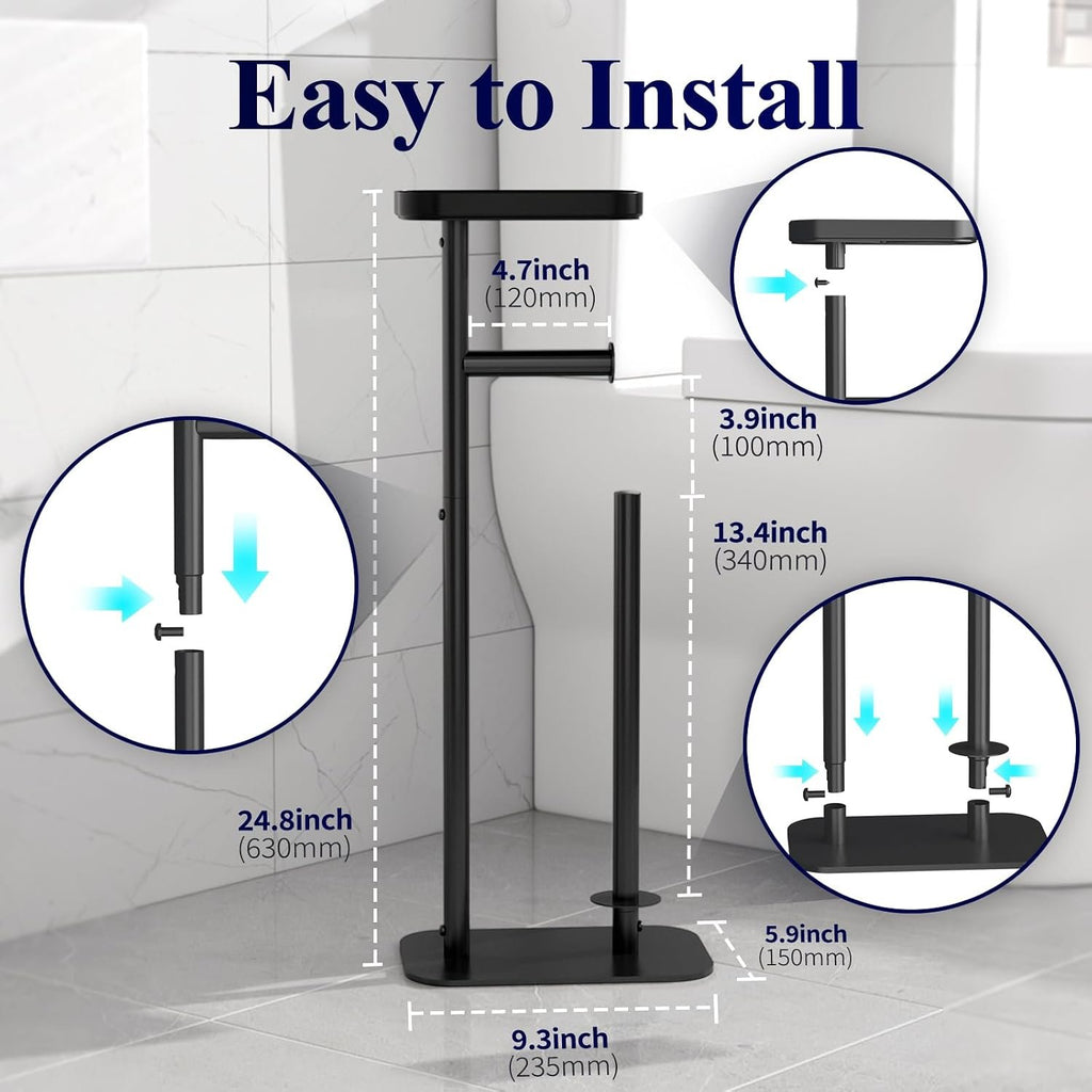 EasyEva Black Freestanding Toilet Paper Holder with Shelf additional product photo