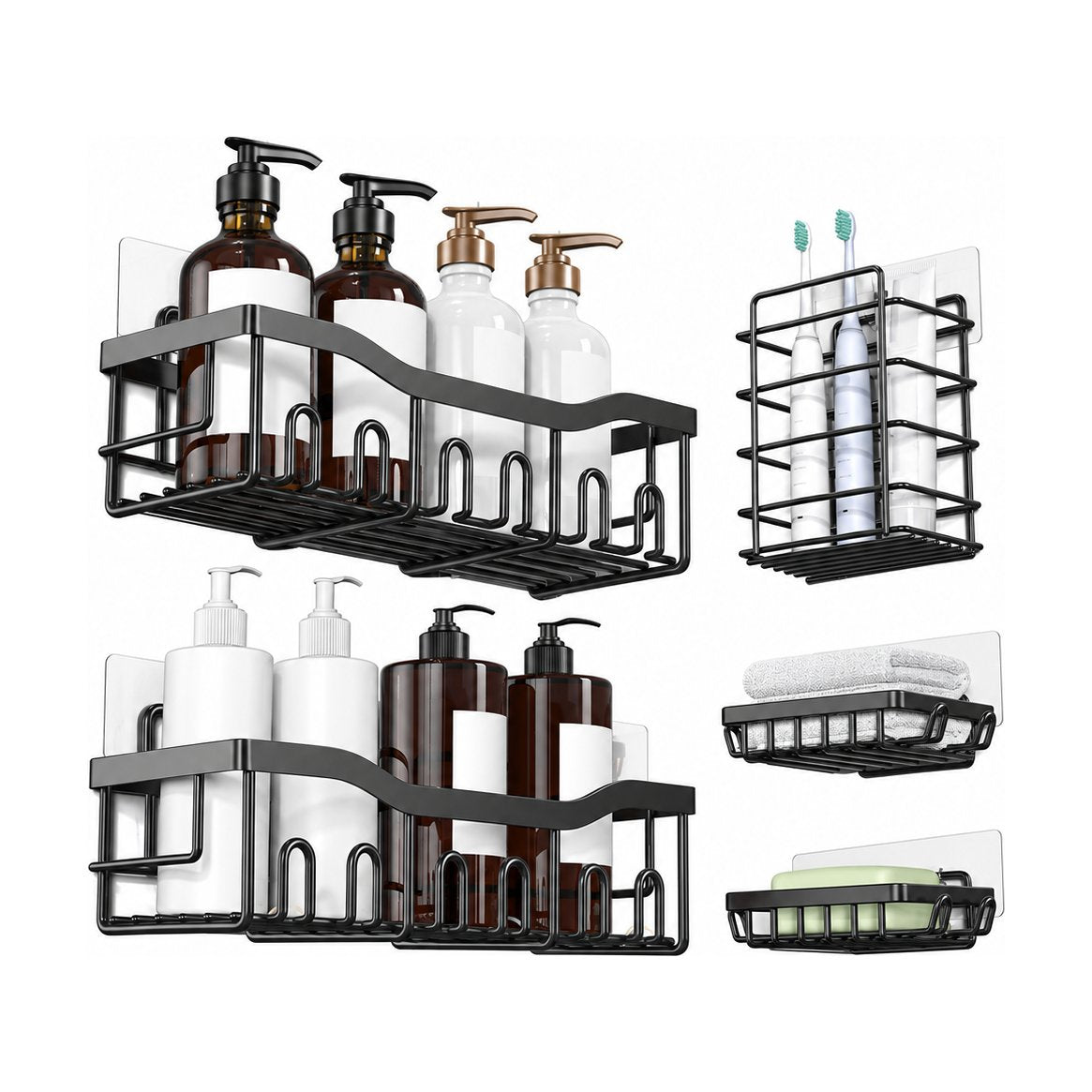EasyEva Black Adhesive Shower Organizer Set studio product photo