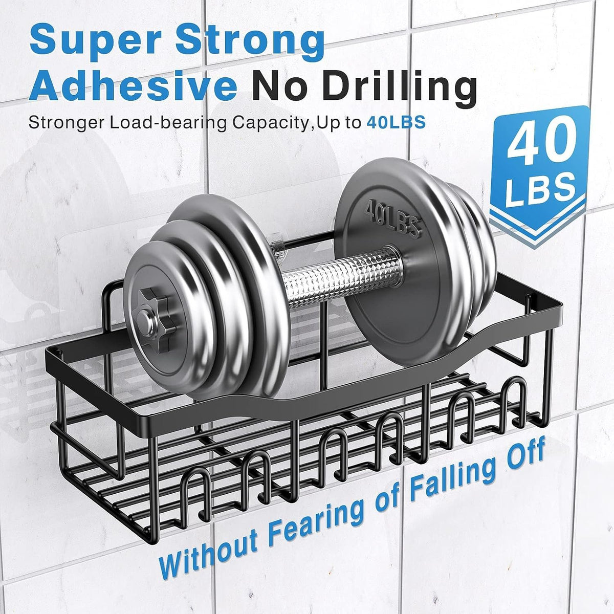 EasyEva Black Adhesive Shower Organizer Set additional product photo