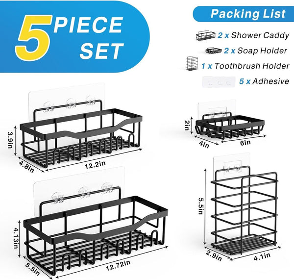 EasyEva Black Adhesive Shower Organizer Set additional product photo