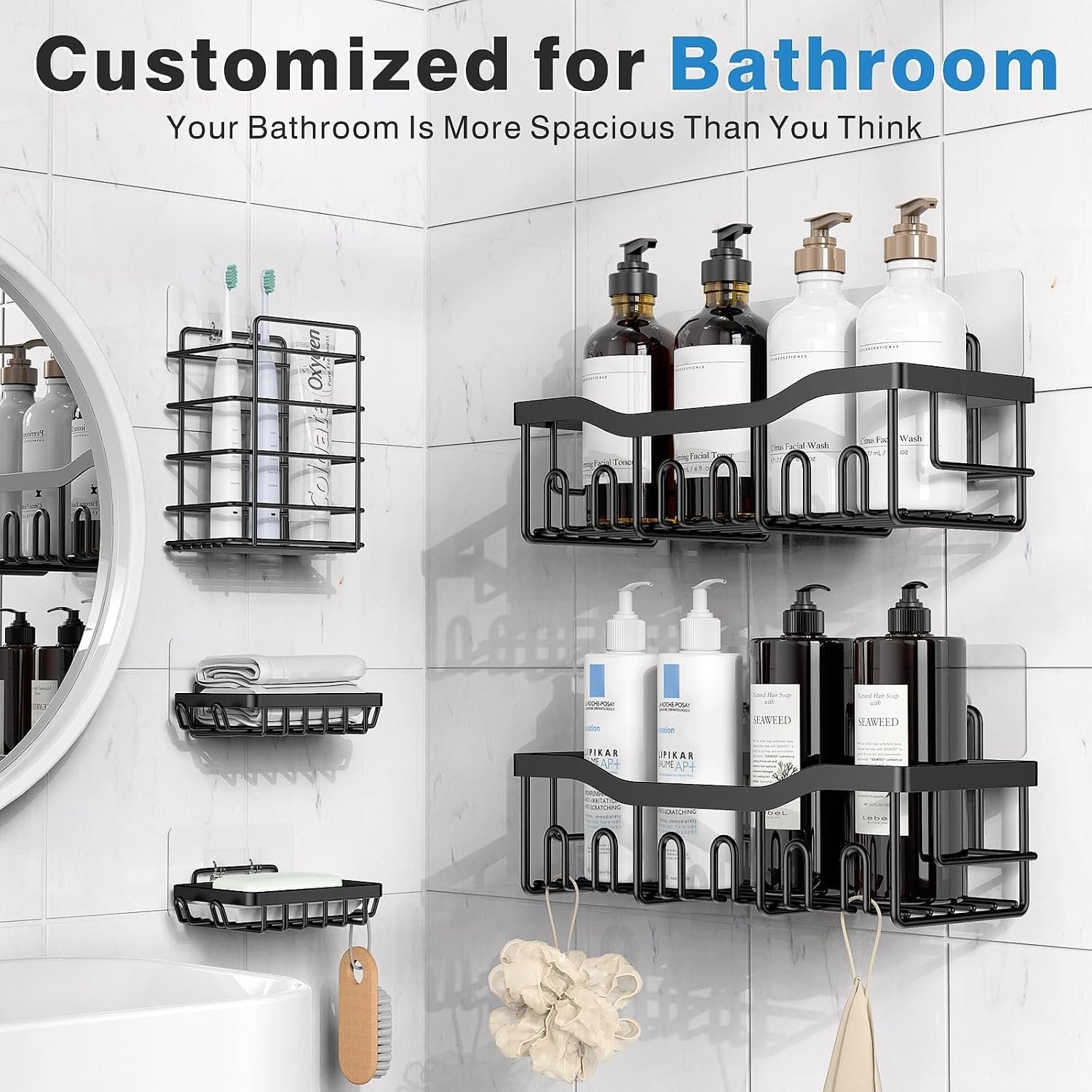 Black Adhesive Shower Organizer Set Secondary image