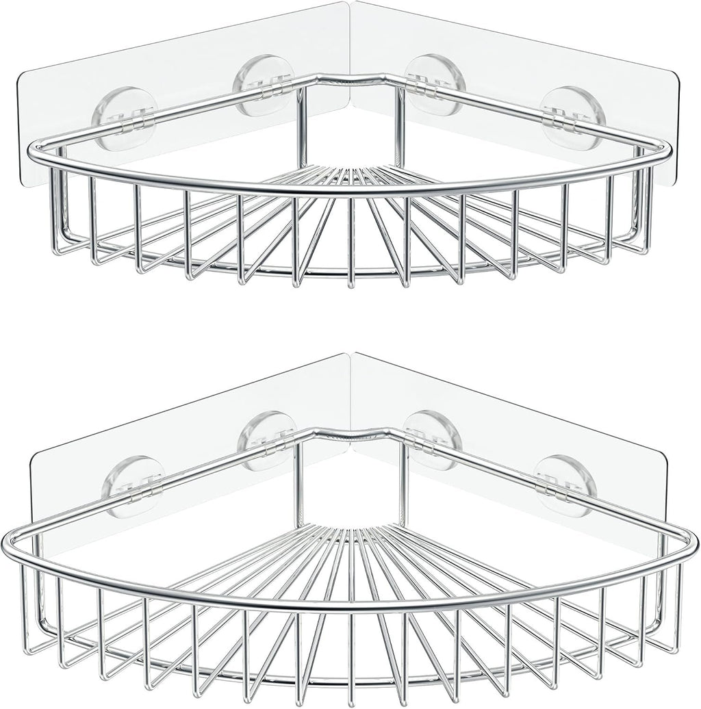 EasyEva Stainless Steel Adhesive Corner Shower Caddies studio product photo