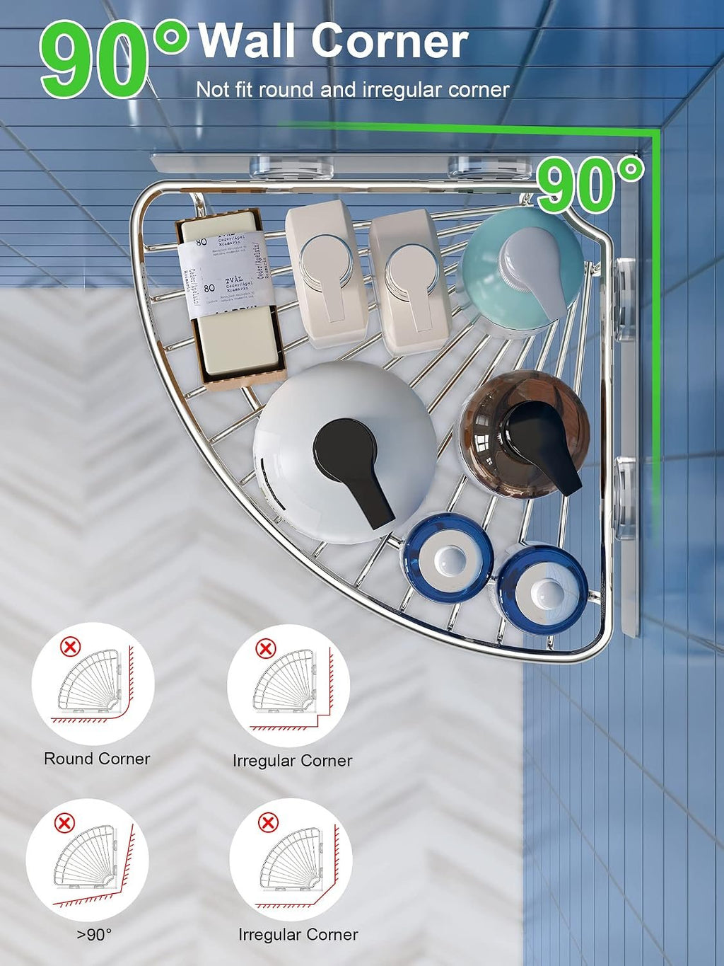 EasyEva Stainless Steel Adhesive Corner Shower Caddies additional product photo
