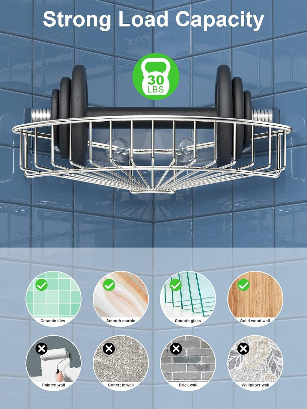 EasyEva Stainless Steel Adhesive Corner Shower Caddies additional product photo