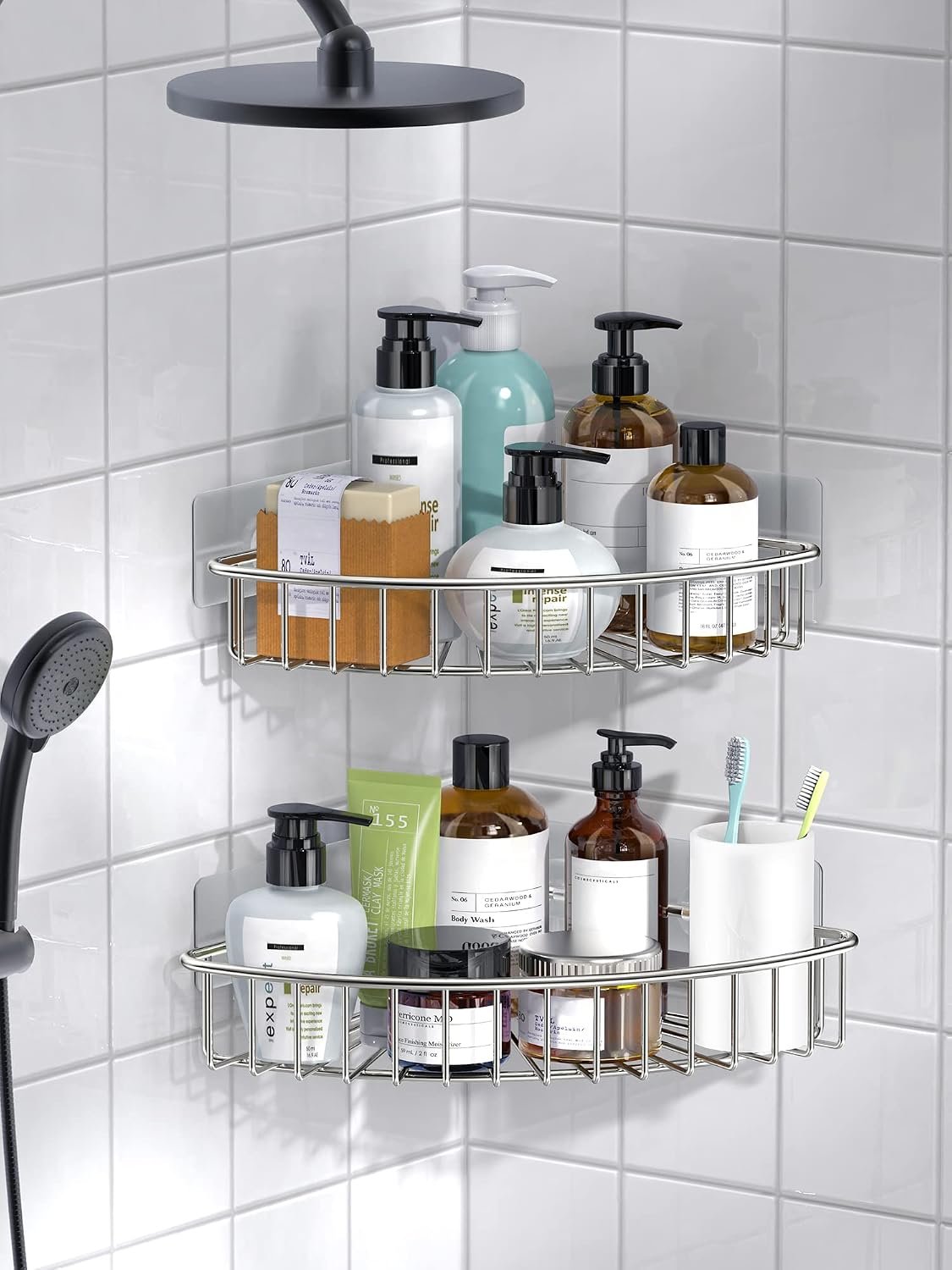 EasyEva Stainless Steel Adhesive Corner Shower Caddies additional product photo
