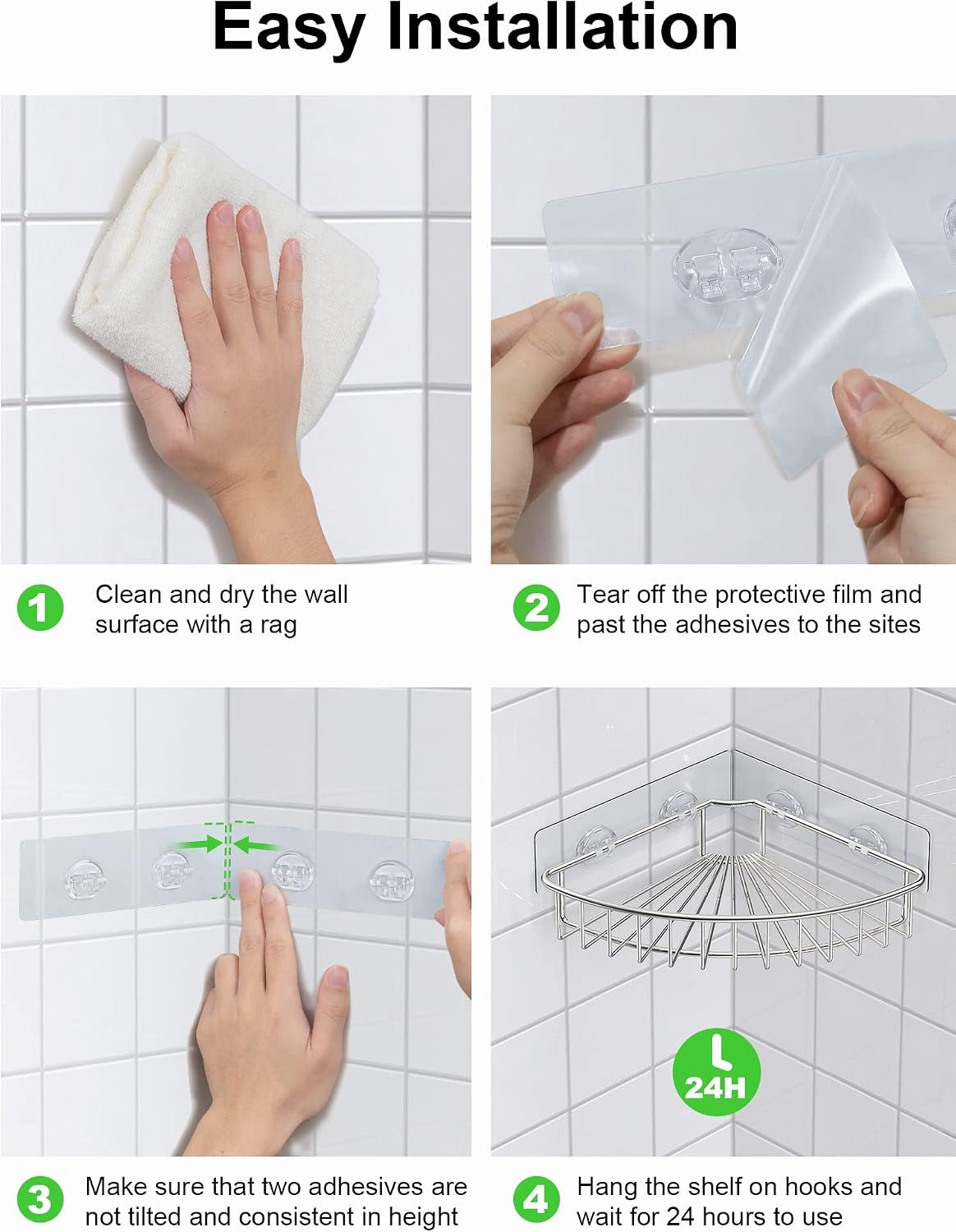 EasyEva Stainless Steel Adhesive Corner Shower Caddies additional product photo