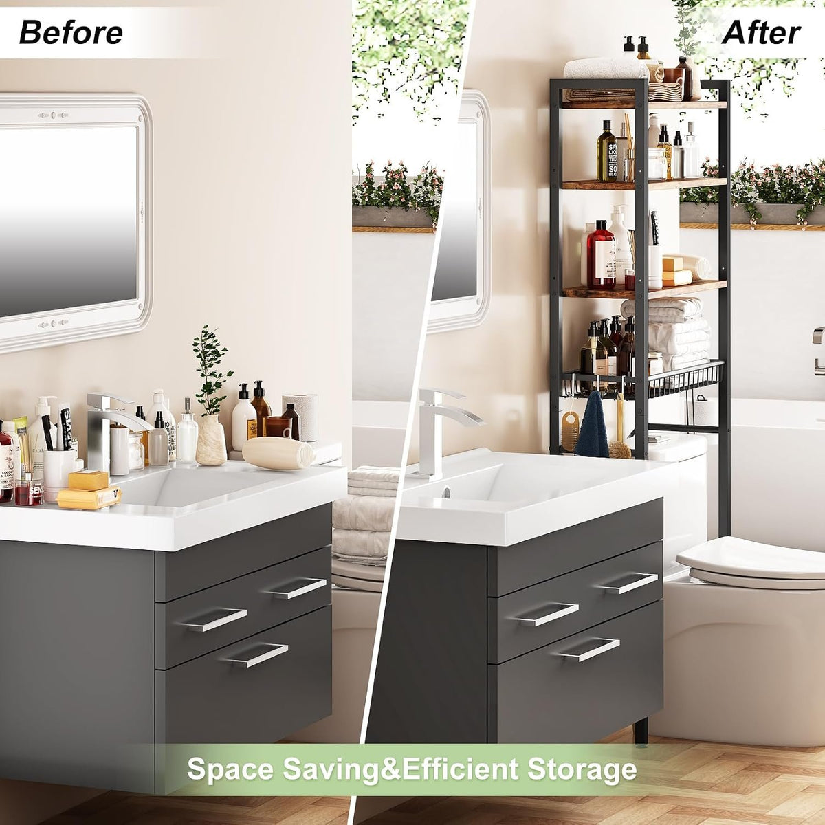 EasyEva Rustic Brown Over-the-Toilet Storage Rack additional product photo
