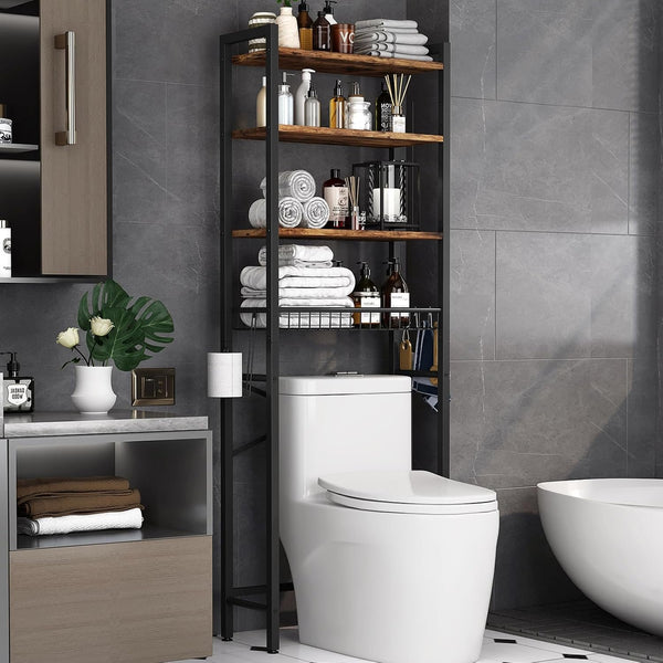 EasyEva Rustic Brown Over-the-Toilet Storage Rack studio product photo