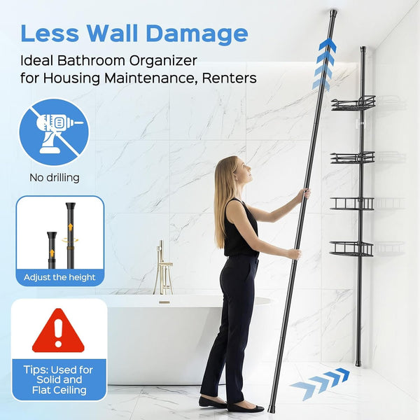 EasyEva Black Tension Pole Corner Shower Caddy additional product photo
