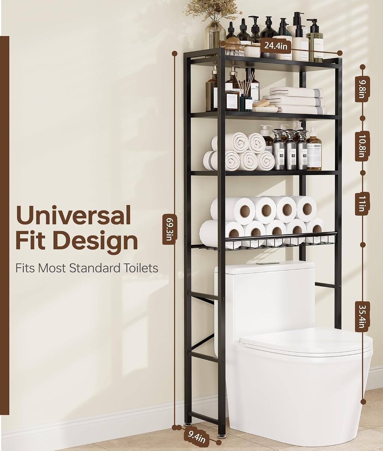 Brown and Black Over-the-Toilet Storage Shelf Secondary image