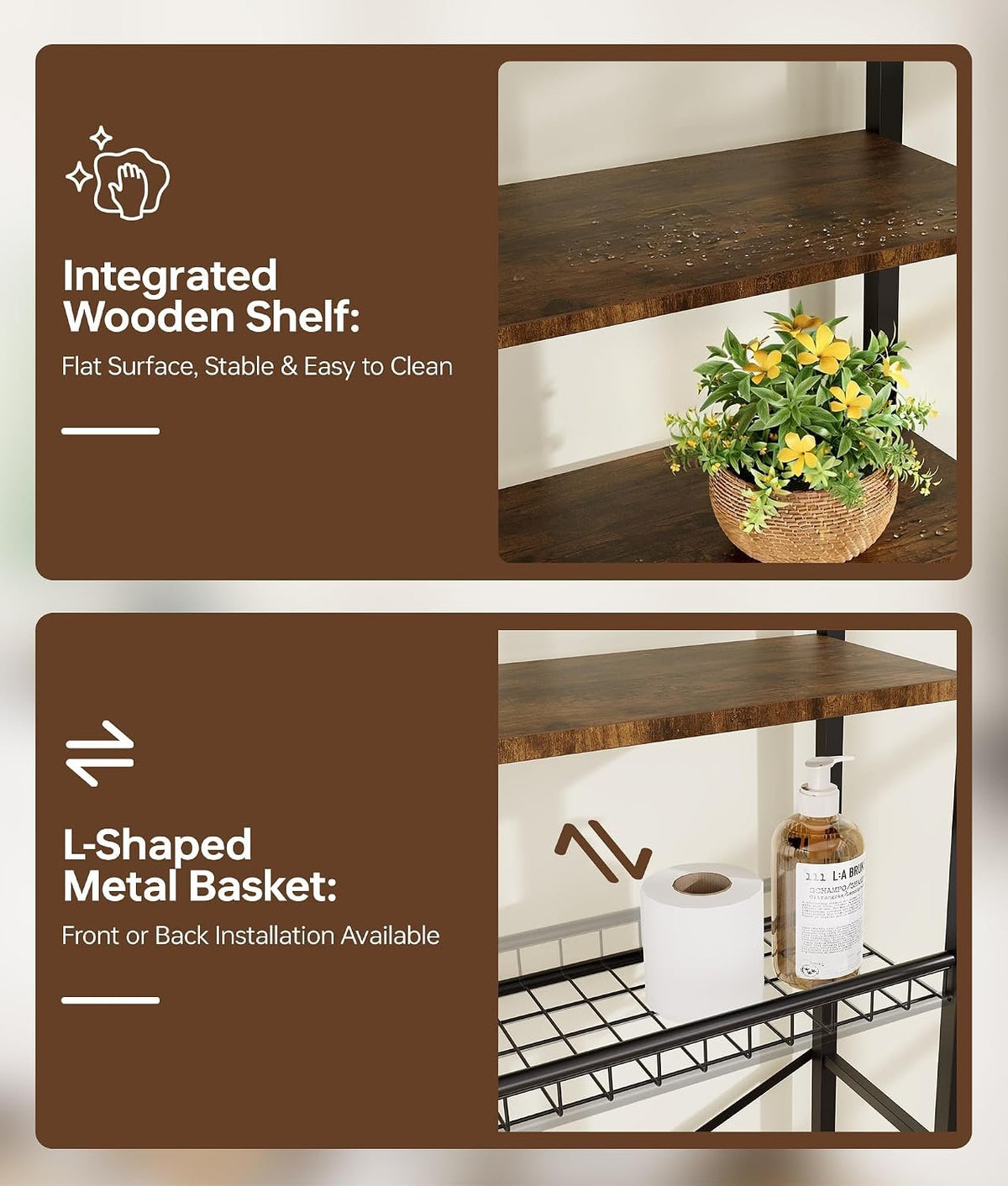 EasyEva Brown and Black Over-the-Toilet Storage Shelf additional product photo