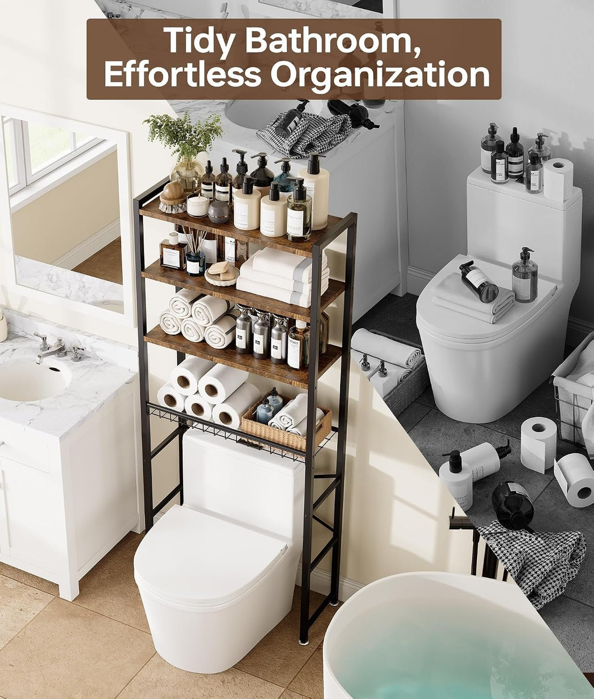 EasyEva Brown and Black Over-the-Toilet Storage Shelf additional product photo