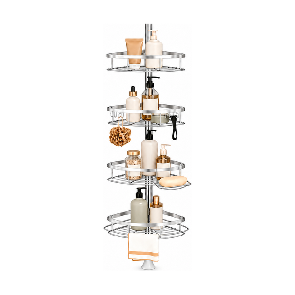 EasyEva Stainless Steel Tension Pole Corner Shower Caddy studio product photo